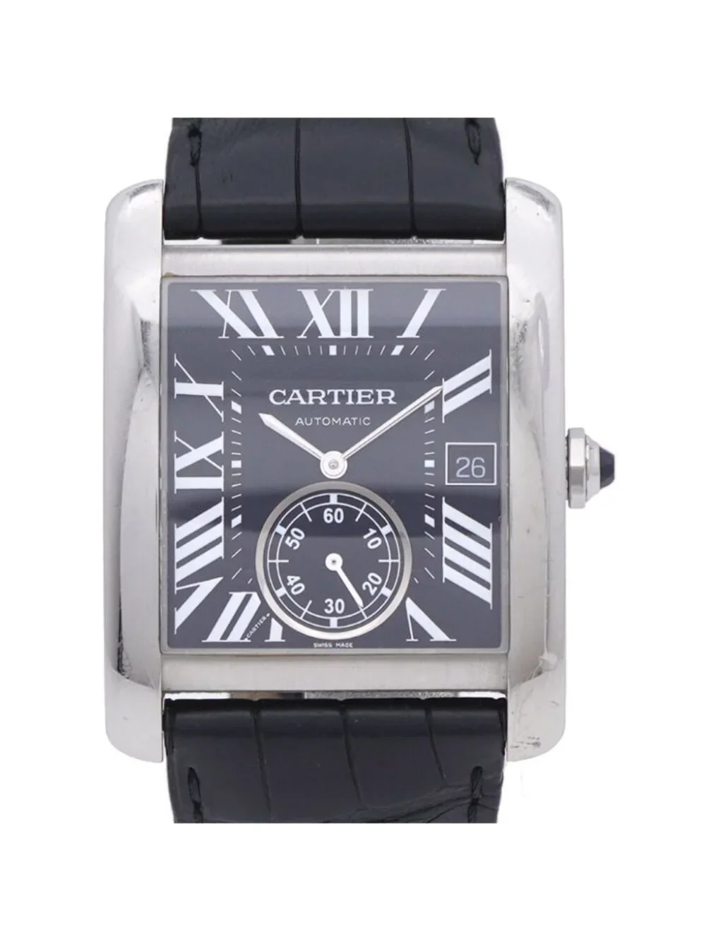 Cartier Tank MC Automatic Watch SS Matte Croco Black Dial